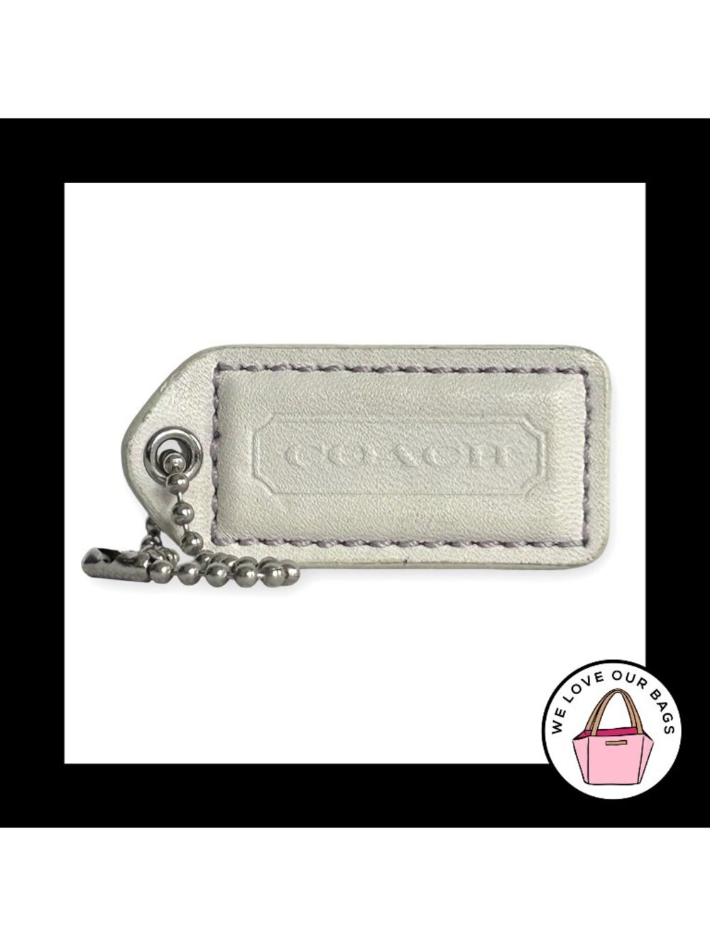 COACH Y2K VINTAGE Hang Tag 2" White Purple Leather Bag Charm Keychain Fob Medium